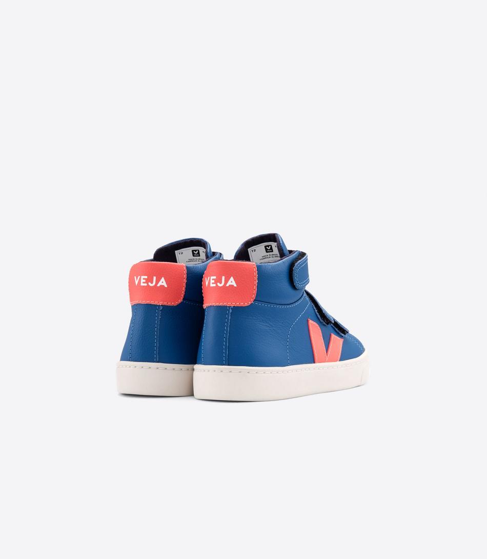 Veja Esplar Mid Chromefree Leder Fluo Kids Outlet Indigo Orange | ZAXMI26577