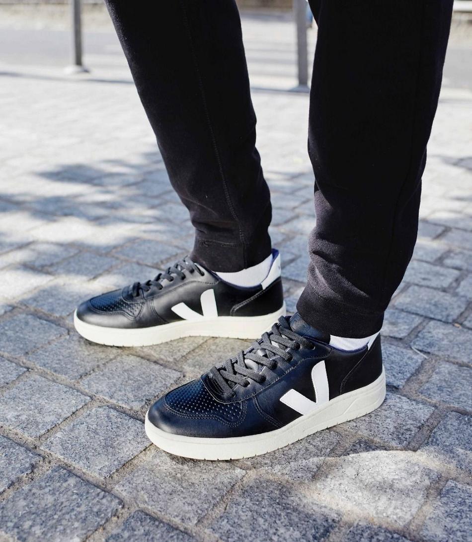 Veja V-10 Leder Sole Adults Outlet Schwarz Weiß | LZASX74339