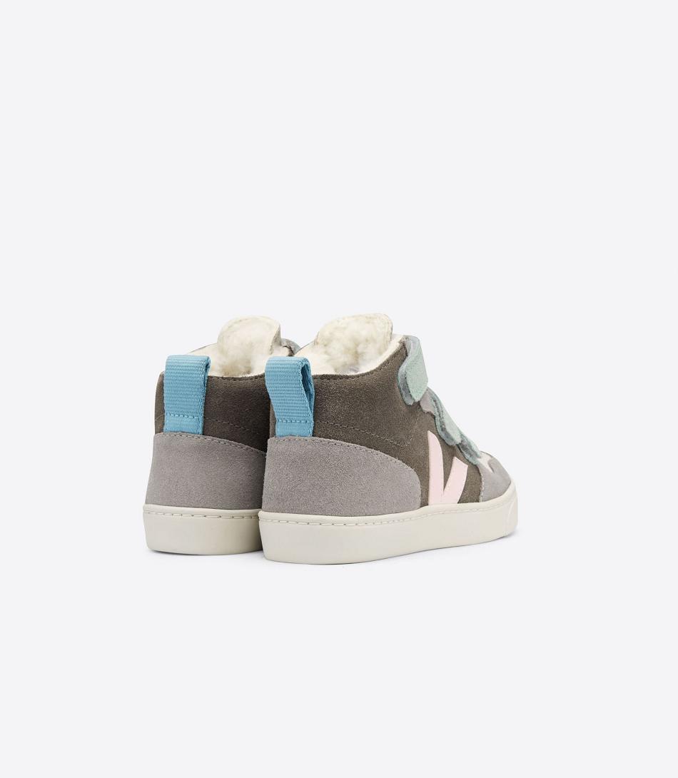 Veja V-10 Mid Fured Wildleder Multico Moonrock Kids Outlet Grau | GZAEC52806