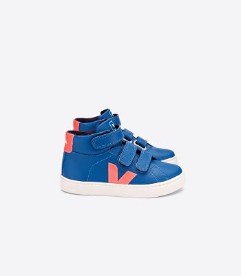 Veja Esplar Mid Chromefree Leder Fluo Kids Outlet Indigo Orange | ZAXMI26577