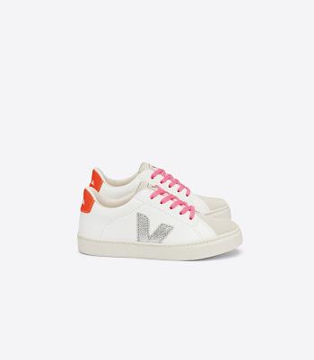 Veja Laces Chromefree Leder Fluo Esplar Kinder Weiß Silber Orange | BZASO12966