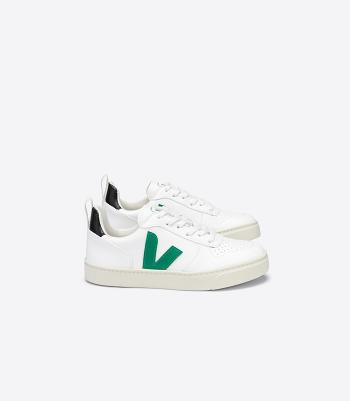 Veja V-10 Laces Cwl Emeraude Kids Vegan Weiß Schwarz | ZAXBR52005