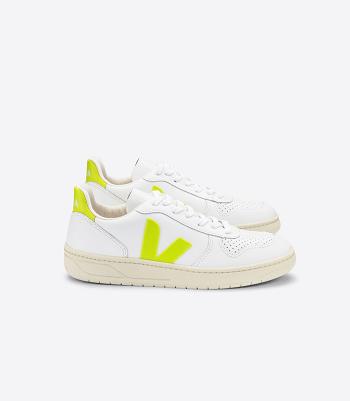 Veja V-10 Leder Jaune Fluo Adults Outlet Weiß | PZAQX88070