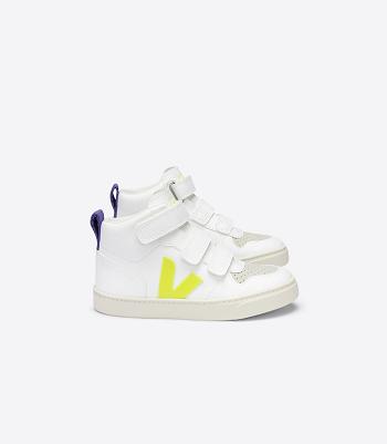 Veja V-10 Mid Cwl Jaune Fluo Kids Outlet Weiß Lila | ZACIF28804