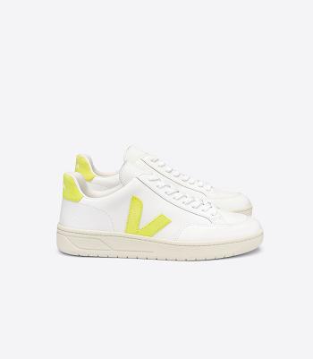 Veja V-12 Leder Jaune Fluo Adults Outlet Weiß | ZAEAH15894